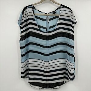 Torrid Blue Black White Striped Chiffon Back Button Blouse Large Nautical Layer